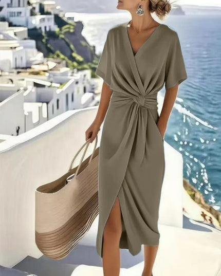 Women's Wrap-Effect Midi Dress with a Twist Waist