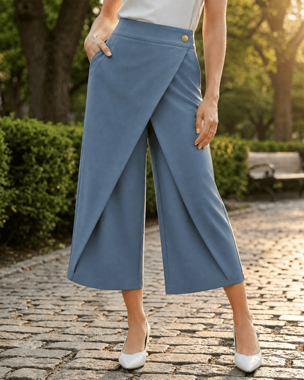 Women's Wrap-Front High-Waist Wide-Leg Dress Pants
