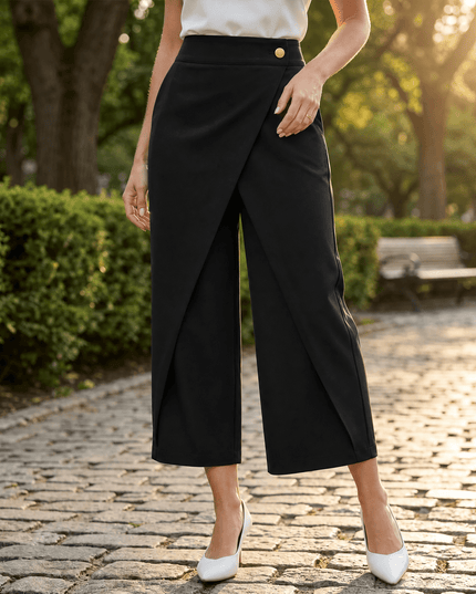 Women's Wrap-Front High-Waist Wide-Leg Dress Pants