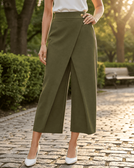 Women's Wrap-Front High-Waist Wide-Leg Dress Pants