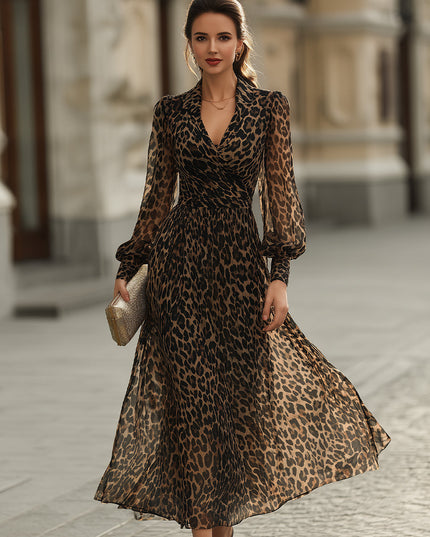 Women's Wrap-Front Maxi Dress with a Leopard Print
