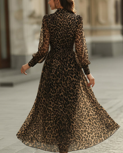 Women's Wrap-Front Maxi Dress with a Leopard Print