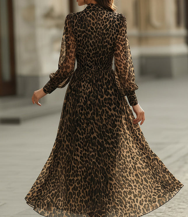 Women's Wrap-Front Maxi Dress with a Leopard Print