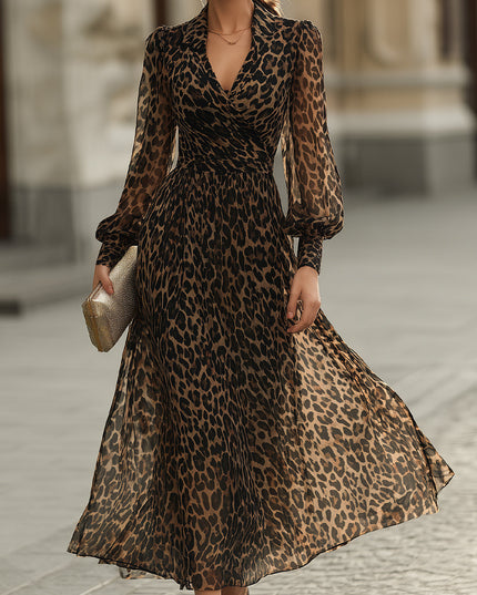 Women's Wrap-Front Maxi Dress with a Leopard Print