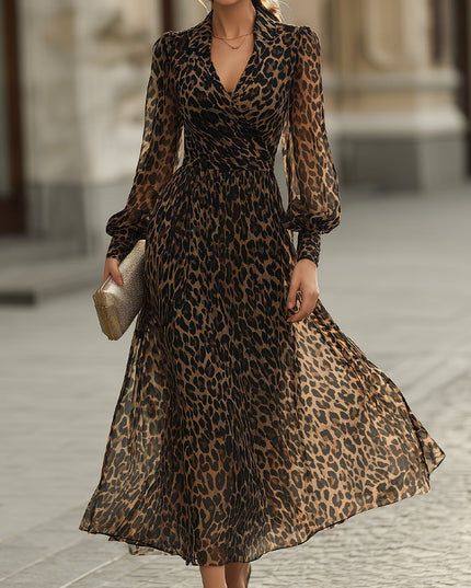 Women's Wrap-Front Maxi Dress with a Leopard Print