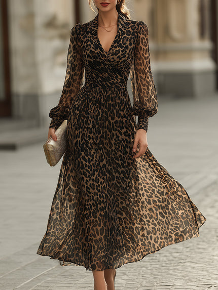 Women's Wrap-Front Maxi Dress with a Leopard Print
