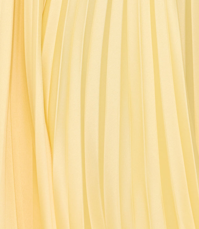 Women's Yellow Pleated V-Neck Cross-Back Maxi Dress