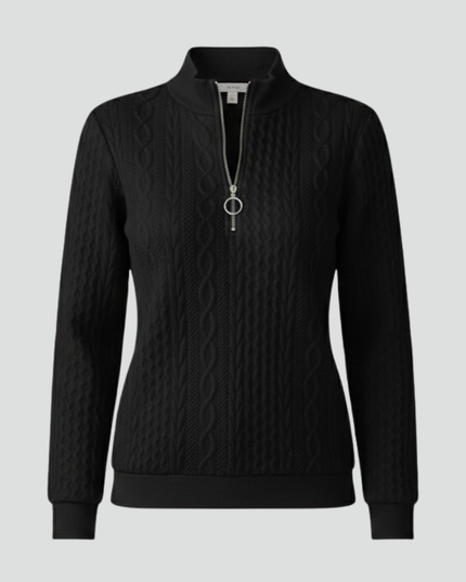 Women's Zip Mock Neck Sweater in Cable Knit