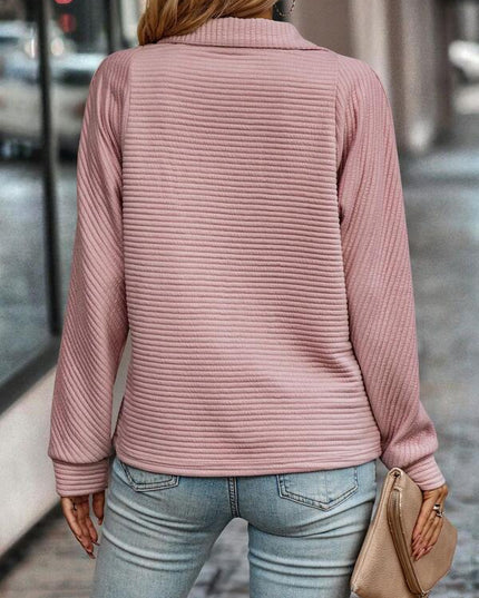 Women's Zip-Neck Ribbed Sweater with a Point Collar