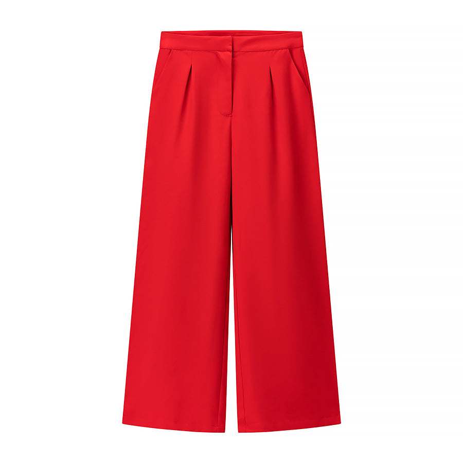 Red wide leg pants with pleated front and tailored high-waist fit from the cocktail set