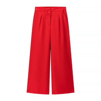 Red wide leg pants with pleated front and tailored high-waist fit from the cocktail set