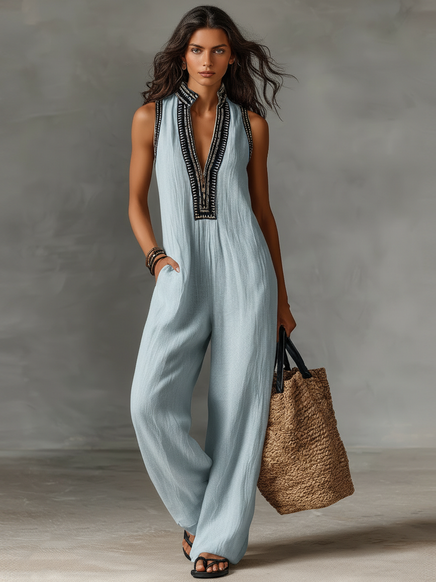 Women Summer Sleeveless Linen Blend Jumpsuit - product image 5